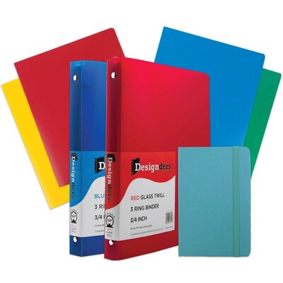 JAM Paper® Back To School Assortments, Blue, 4 Heavy Duty Folders, 2 0.75 Inch Binders & 1 Blue Journal, 7/Pack (383CWBASSRT)