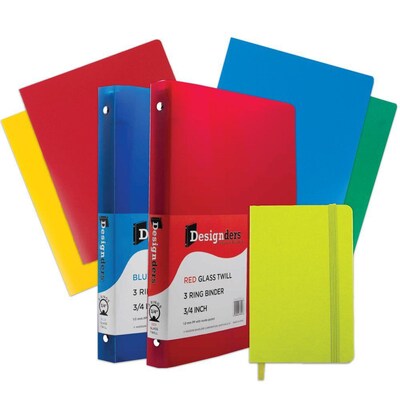 JAM Paper® Back To School Assortments, Green, 4 Heavy Duty Folders, 2 0.75 Inch Binders & 1 Green Journal, 7/Pack (383CWGASSRT)