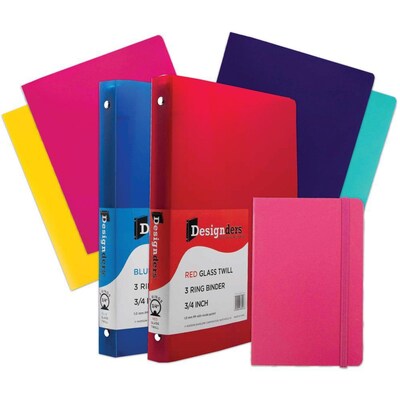 JAM Paper® Back To School Assortments, Pink, 4 Heavy Duty Folders, 2 0.75 Inch Binders & 1 Pink Journal, 7/Pack (383CWPASSRT)
