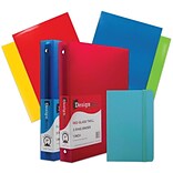 JAM Paper® Back To School Assortments, Blue, 4 Glossy Folders, 2 1 Inch Binders & 1 Blue Journal, 7/