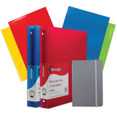 JAM Paper® Back To School Assortments, Grey, 4 Glossy Folders, 2 1 Inch Binders & 1 Grey Journal, 7/Pack (385CW1GRASSRT)