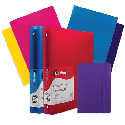 JAM Paper® Back To School Assortments, Purple, 4 Glossy Folders, 2 1 Inch Binders & 1 Purple Journal, 7/Pack (385CW1PRASSRT)
