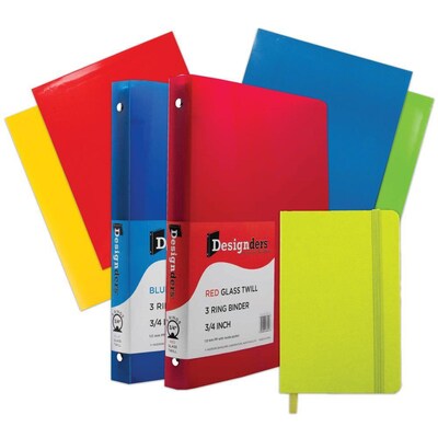 JAM Paper® Back To School Assortments, Green, 4 Glossy Folders, 2 0.75 Inch Binders & 1 Green Journal, 7/Pack (385CWGASSRT)
