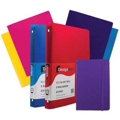 JAM Paper® Back To School Assortments, Purple, 4 Glossy Folders, 2 0.75 Inch Binders & 1 Purple Journal, 7/Pack (385CWPRASSRT)