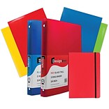 JAM Paper® Back To School Assortments, Red, 4 Glossy Folders, 2 0.75 Inch Binders & 1 Red Journal, 7