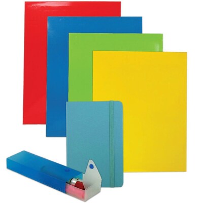 JAM Paper® Back To School Assortments, Blue, 4 Glossy Folders, 1 Blue Journal & 1 Blue Pencil Case, 6/Pack (385HWBASSRT)