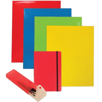 JAM Paper® Back To School Assortments, Red, 4 Glossy Folders, 1 Red Journal & 1 Red Pencil Case, 6/Pack (385HWRASSRT)