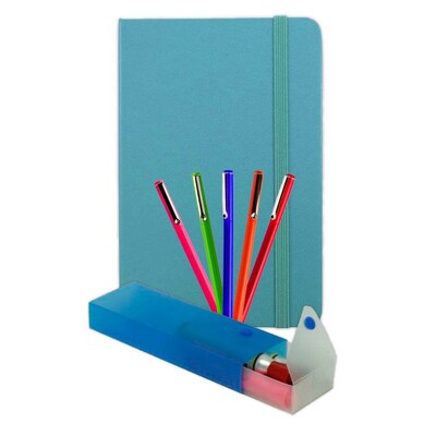 JAM Paper® Artist Writer Pack, 5-Fine Point Pen Markers, 1-Pen Case, 1-Journal, Caribbean Blue, 7 Items (7655CBASSRT)