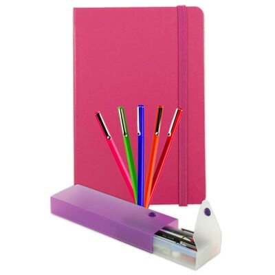 JAM Paper® Artist Writer Pack, 5-Fine Point Pen Markers, 1-Pen Case, 1-Journal, Pink, 7 Items (7655PASSRT)