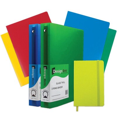 JAM Paper® Back To School Assortments, Green, 4 Heavy Duty Folders, 2 1.5 Inch Binders & 1 Green Journal, 7/Pack (CW15GASSRT)