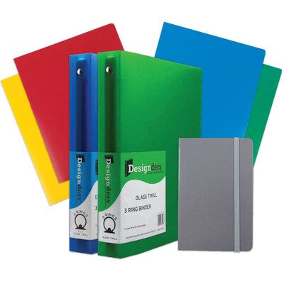 JAM Paper® Back To School Assortments, Grey, 4 Heavy Duty Folders, 2 1.5 Inch Binders & 1 Grey Journal, 7/Pack (CW15GRASSRT)
