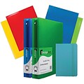 JAM Paper® Back To School Assortments, Blue, 4 Glossy Folders, 2 1.5 Inch Binders & 1 Blue Journal, 7/Pack (CWG15BASSRT)