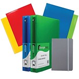 JAM Paper® Back To School Assortments, Grey, 4 Glossy Folders, 2 1.5 Inch Binders & 1 Grey Journal,