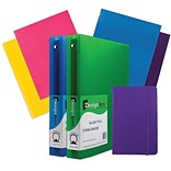 JAM Paper® Back To School Assortments, Purple, 4 Glossy Folders, 2 1.5 Inch Binders & 1 Purple Journ