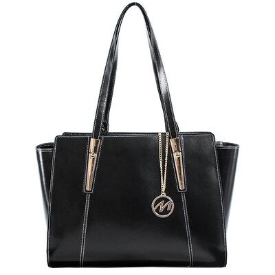 McKlein M Series, ALDORA, Genuine Cowhide Leather, Ladies Tote with Tablet Pocket, Black (97505)