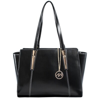 McKlein M Series, ALDORA, Genuine Cowhide Leather, Ladies Tote with Tablet Pocket, Black (97505)