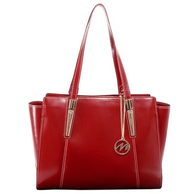 McKlein Aldora Ladies Tote with Tablet Pocket, Top Grain Cowhide Leather, Red (97506)