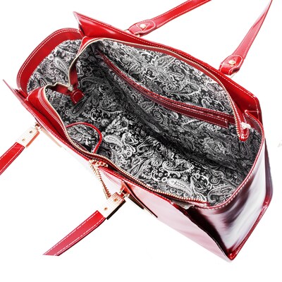 McKlein Aldora Ladies' Tote with Tablet Pocket, Top Grain Cowhide Leather, Red (97506)