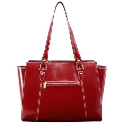 McKlein Aldora Ladies' Tote with Tablet Pocket, Top Grain Cowhide Leather, Red (97506)