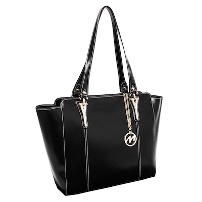 McKlein M Series, ALICIA, Genuine Cowhide Leather, Ladies Tote with Tablet Pocket, Black (97515)