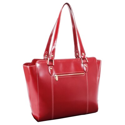 McKlein M Series ALICIA Genuine Leather Ladies' Tote with Tablet Pocket, Red (97516)