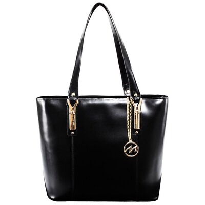 McKlein M Series, SAVARNA, Genuine Cowhide Leather, Ladies Tote with Tablet Pocket, Black (97575)