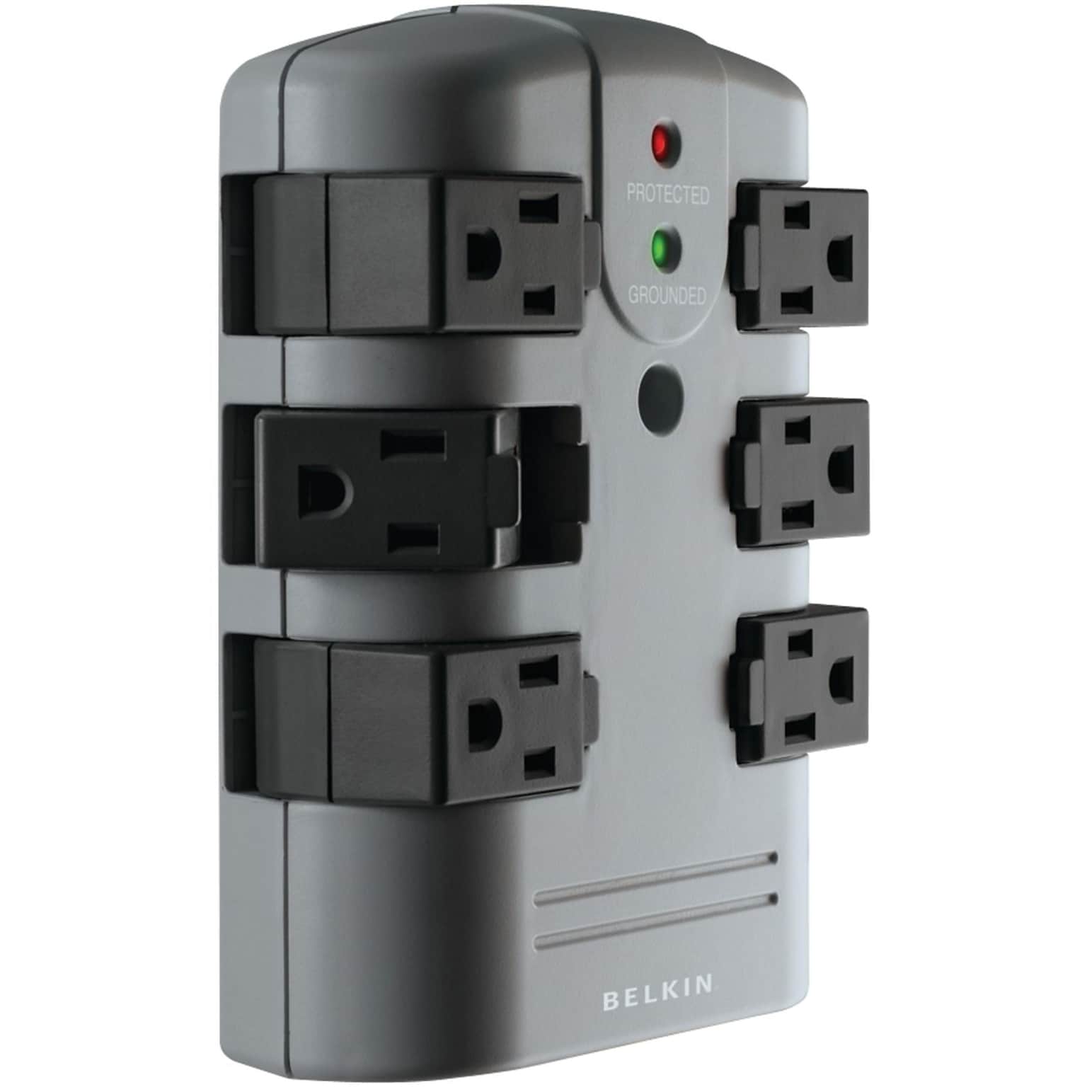 Belkin 6-Outlet Pivot-Plug Surge Protector, Gray/Black