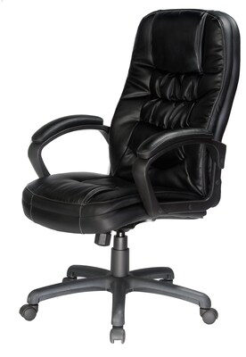 Comfort Products High-Back Bonded Leather Executive Chair, Fixed Arms, Black