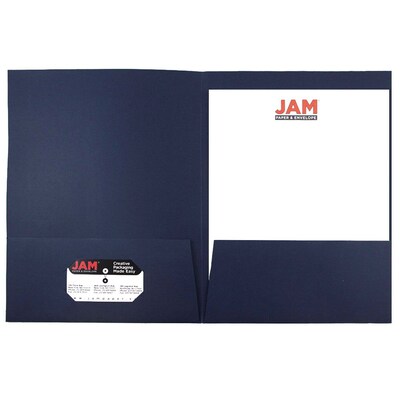 JAM Paper® Two-Pocket Textured Linen Business Folders, Navy Blue, Bulk 50/Box (386LNAC)