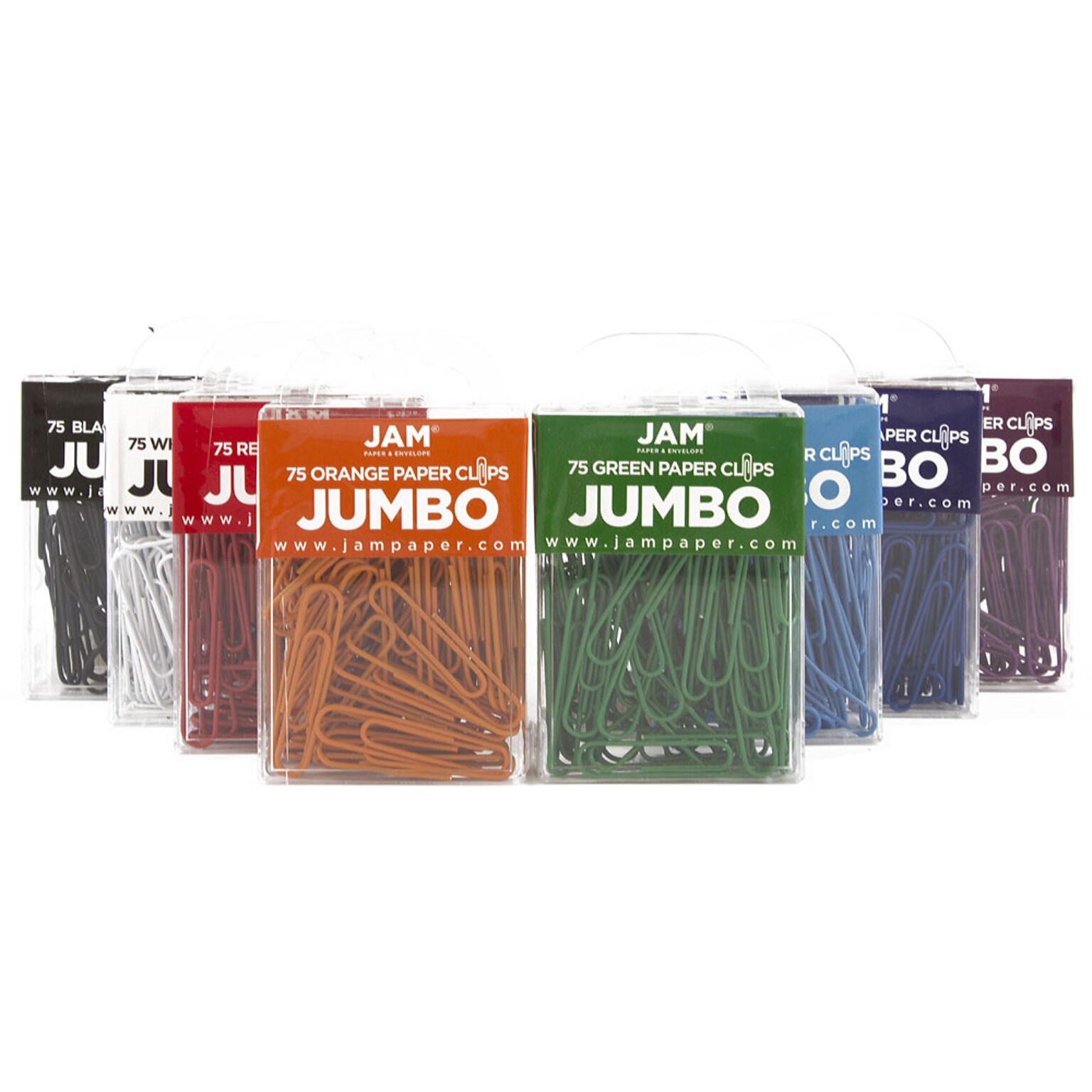 JAM Paper Jumbo Paper Clips, Assorted Colors, 10 Boxes of 75 (221812621)