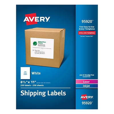 Avery Laser Printer White Shipping Labels - 8.50x11 - 250bx - Rectangle - 1 Sheet - Laser, Inkjet