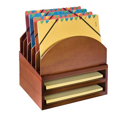 Bindertek Stacking Wood Desk Stackable Step Up File & 2 Tray Kit, Cherry (WK2-CH)