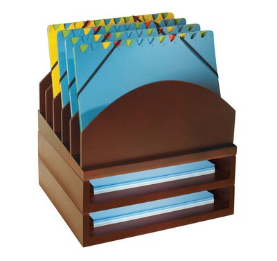 Bindertek Stacking Wood Desk Step Up File & Stackable 2 Tray Kit, Mahogany (WK2-MA)