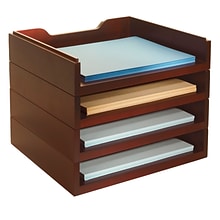 Bindertek Stacking Wood Desk Stackable, 4 Letter Paper Tray Kit, Mahogany (WK6-MA)