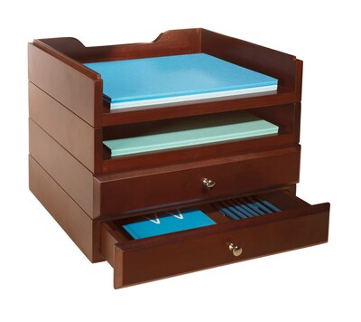 Bindertek Stackable Wood Desk Stackable 2 letter Tray & 2 Drawer Kit, Mahogany (WK8-MA)