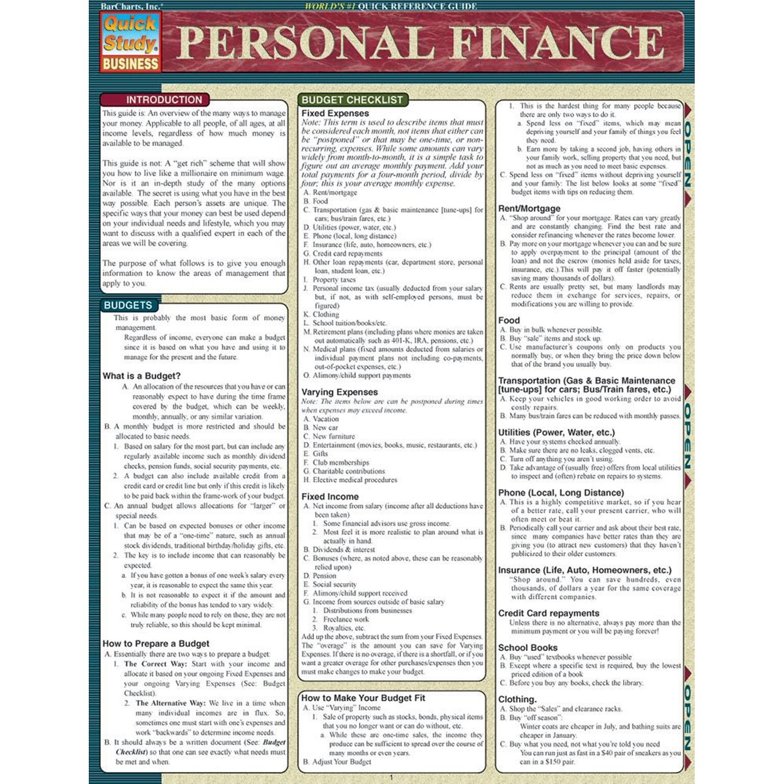 BarCharts, Inc. QuickStudy® Personal Finance Reference Set (9781423231424)