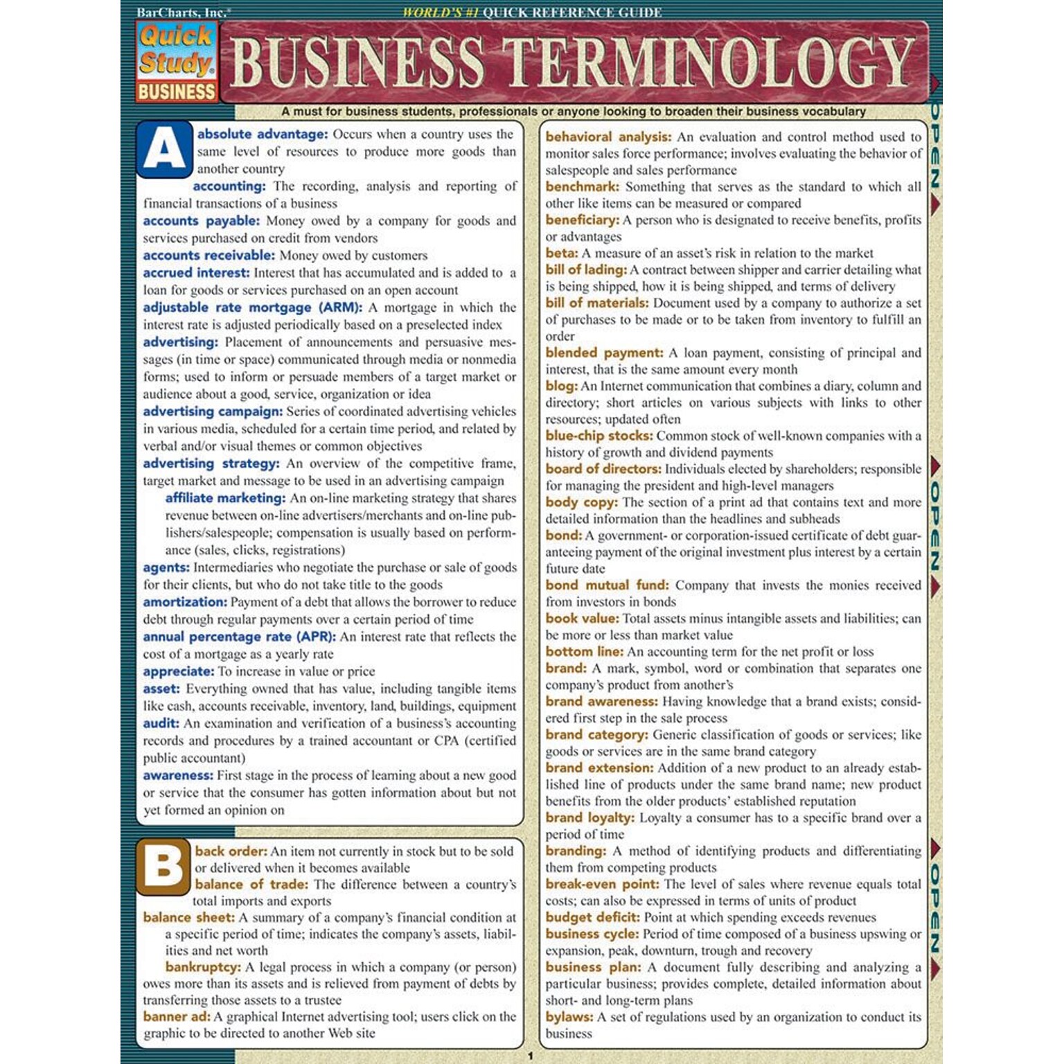 BarCharts, Inc. QuickStudy® Business & Investment Terminology Reference Set (9781423231431)