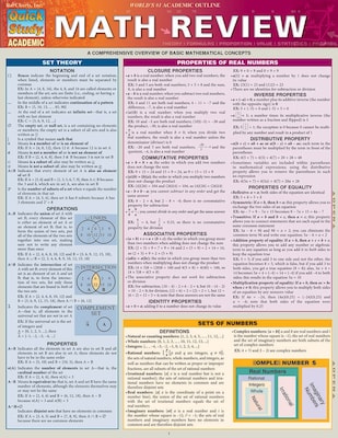 QuickStudy Math Review Nonmagnetic Charts, 8.5 x 11, 4/Pack (9781423230304)