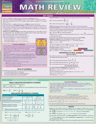QuickStudy Math Review Nonmagnetic Charts, 8.5" x 11", 4/Pack (9781423230304)