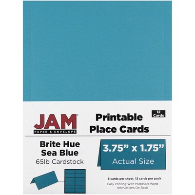 JAM Paper® Printable Place Cards, 3 3/4 x 1 3/4, Sea Blue Placecards, 12/Pack (225928557)