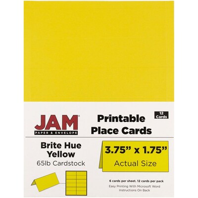 JAM Paper® Printable Place Cards, 1.75 x 3.75, Brite Hue Yellow Placecards, 12/pack (225928558)