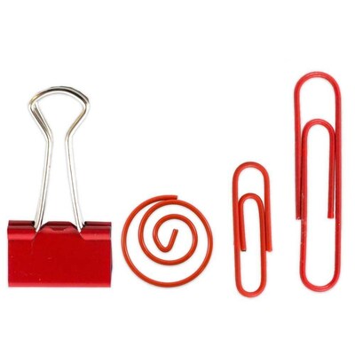 JAM Paper® Colored Office Clip Assortment Pack, Red, 1 Binder Clips 1 Paperclips 1 Circular Cloops,