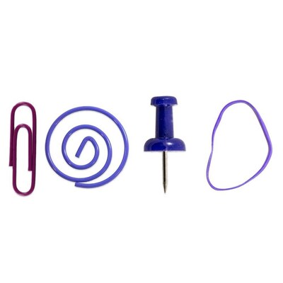 JAM Paper® Office Supply Assortment, Purple, 1 Rubber Bands, 1 Push Pins, 1 Paper Clips & 1 Round Pa