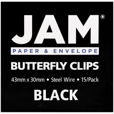 JAM Paper® Colorful Butterfly Paper Clips, Black Paperclips, 15/Pack (332BYBL)