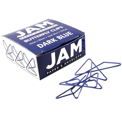 JAM Paper® Colorful Butterfly Paper Clips, Dark Blue Paperclips, 15/Pack (332BYBU)