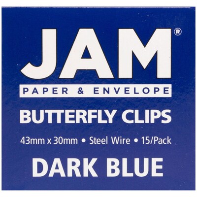 JAM Paper® Colorful Butterfly Paper Clips, Dark Blue Paperclips, 15/Pack (332BYBU)