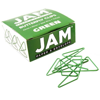 JAM Paper® Colorful Butterfly Paper Clips, Green Paperclips, 15/Pack (332BYGR)
