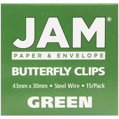 JAM Paper® Colorful Butterfly Paper Clips, Green Paperclips, 15/Pack (332BYGR)