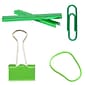 JAM Paper® Desk Supply Assortment, Green, 1 Rubber Bands, 1 Small Binder Clips, 1 Staples & 1 Small Paper Clips (3345GRASRTD)