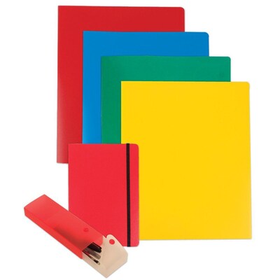JAM Paper® Back To School Assortments, Red, 4 Heavy Duty Folders, 1 Red Journal & 1 Red Pencil Case, 6/Pack (383HWRASSRT)